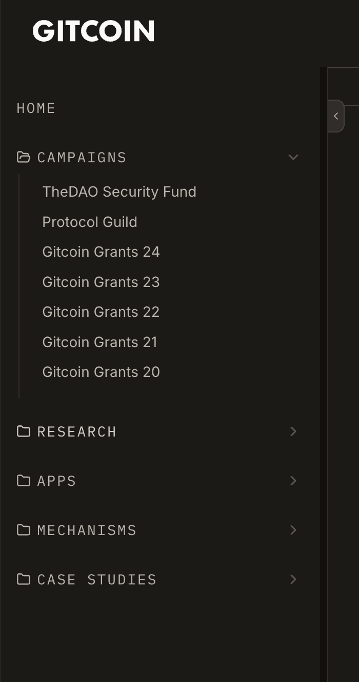 Gitcoin sidebar showing Campaigns folder expanded